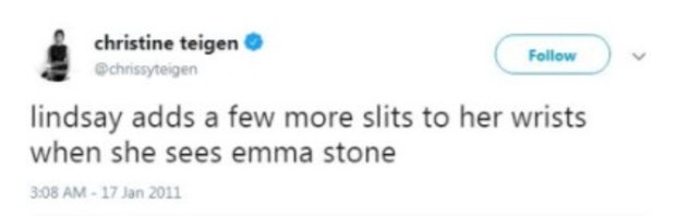 Lindsay Lohan's mum Dina Lohan responds to this controversial Chrissy Teigen tweet from 2011.