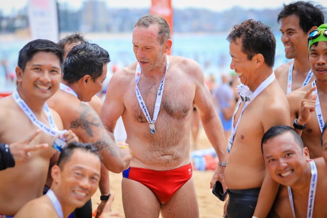 Tony Abbott after finishing The Cole Classic in Manly, a suburb in his electorate. 