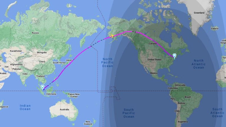 Why are Great Circle routes the shortest flight path Singapore