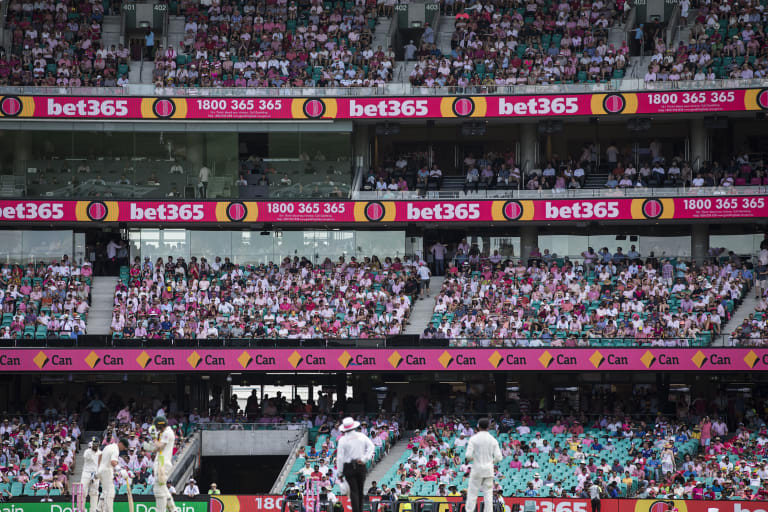 A sea of pink greets players on day three of the Sydney Test, which honours the legacy of Jane McGrath.