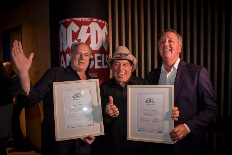 Victoria's Creative Industries minister Martin Foley, pictured   in 2016 with Molly Meldrum and Michael Gudinski, said Melbourne is the live music capital of Australia.