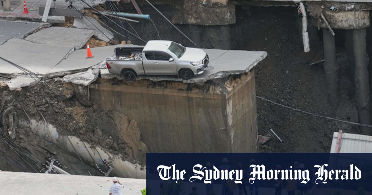 Dramatic footage shows road collapse in Thai capital