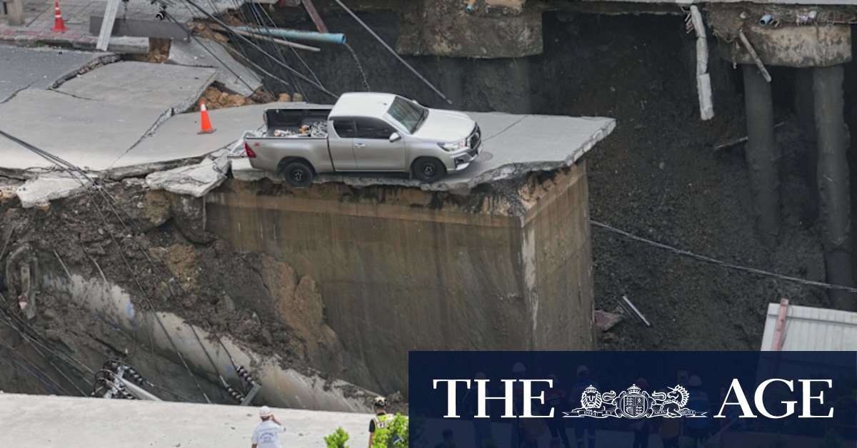 Dramatic footage shows road collapse in Thai capital
