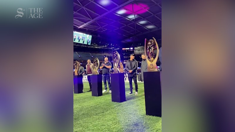 Storm show off their premiership trophies