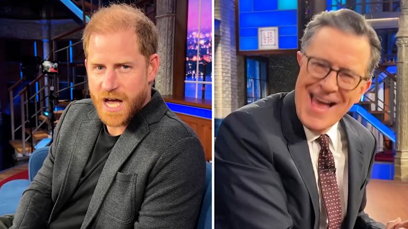 Prince Harry appears in lip sync skit with Stephen Colbert