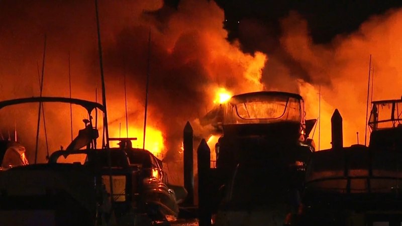 Sydney firefighters tackle marina fire