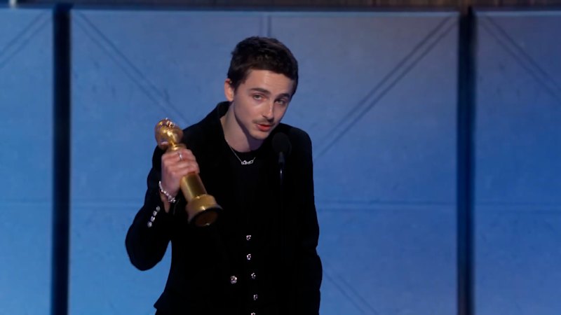 Timothée Chalamet wins a Golden Globe for Marty Supreme
