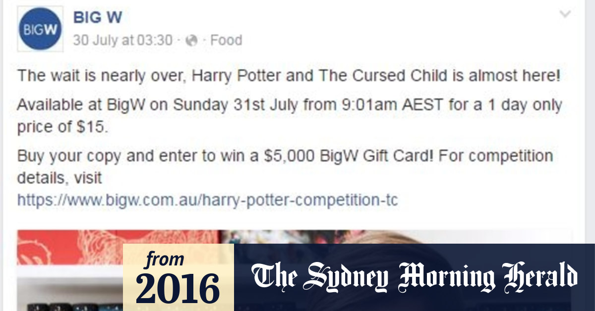 Big W 15 Sale Of Harry Potter And The Cursed Child Book Leaves Customers Angry