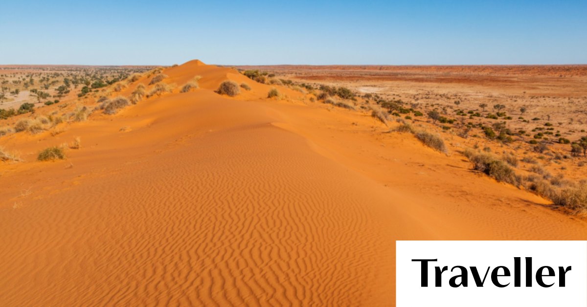 Red sand dunes and desert vegetation in central Australia Stock Photo