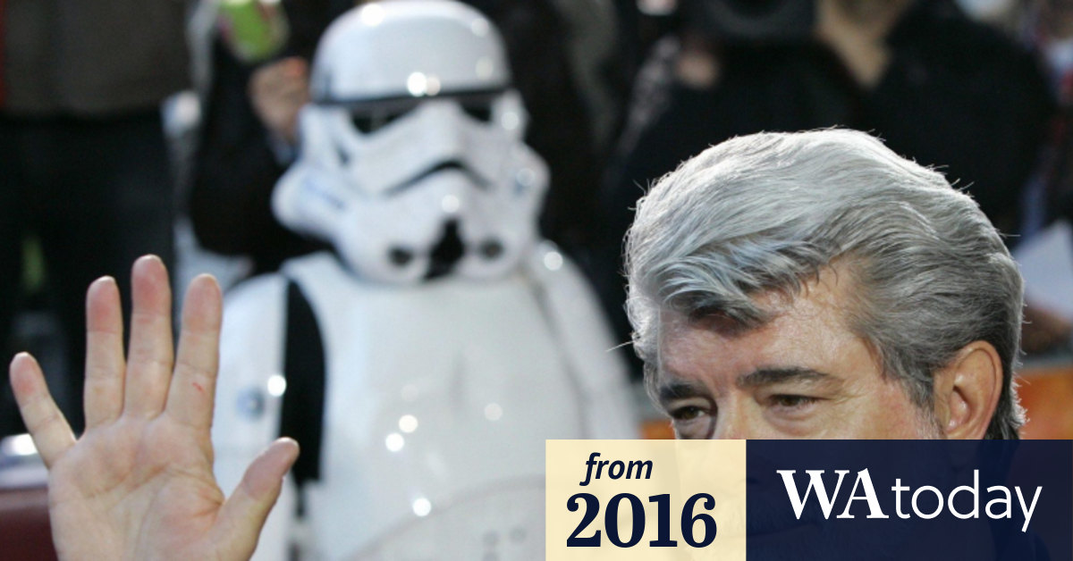 George Lucas snapped with noodles and soft drink at Adelaide food court