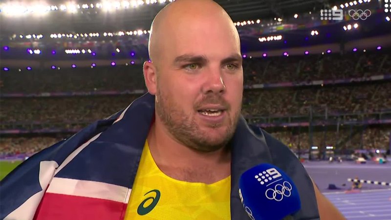 Matt Denny overwhelmed after winning bronze in men's discus