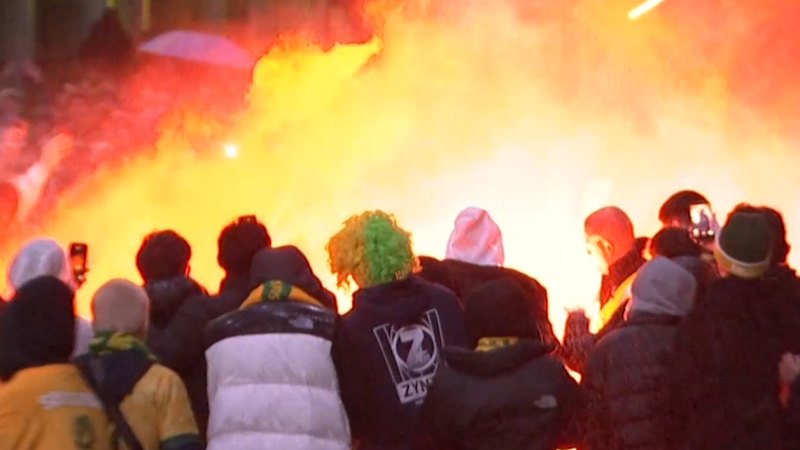 Chaotic scenes in Melbourne for Socceroos match