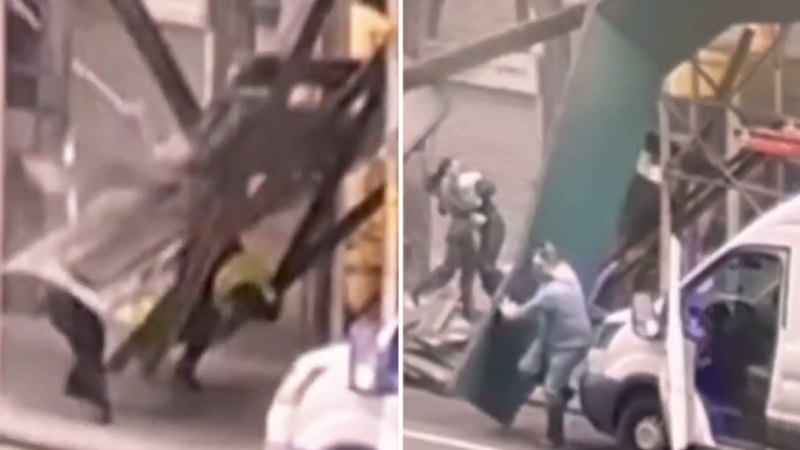 Dramatic video shows NYC sidewalk shed collapse onto pedestrians, injuring 3