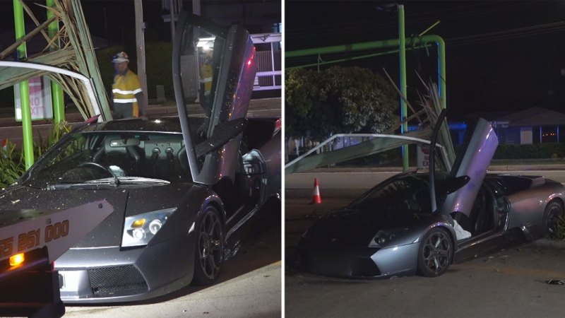 Lamborghini smashes into a power pole on the Gold Coast