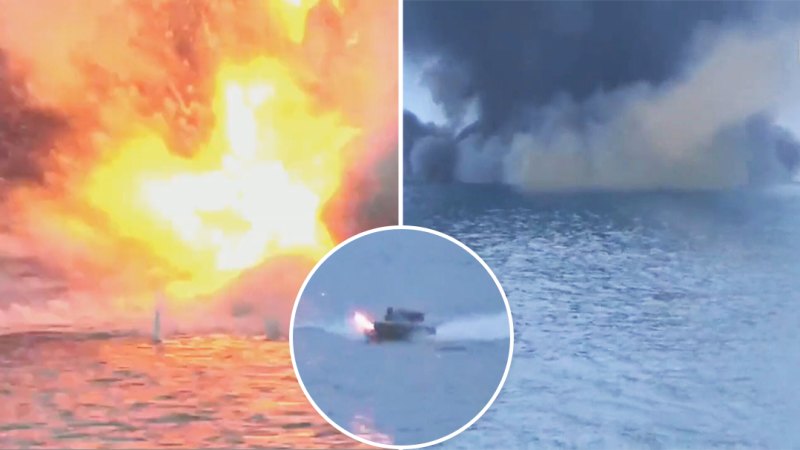 Görüntüler, Rus savaş gemisine açık askeri insansız hava aracı saldırısını gösteriyor