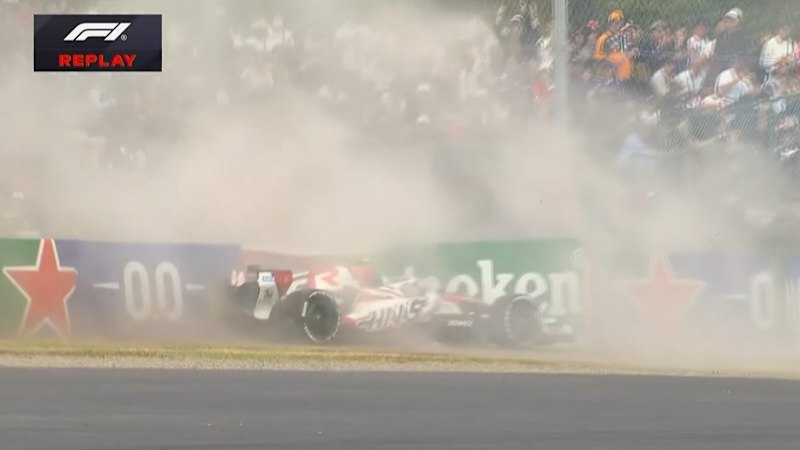 Ollie Bearman limps out of car after crash