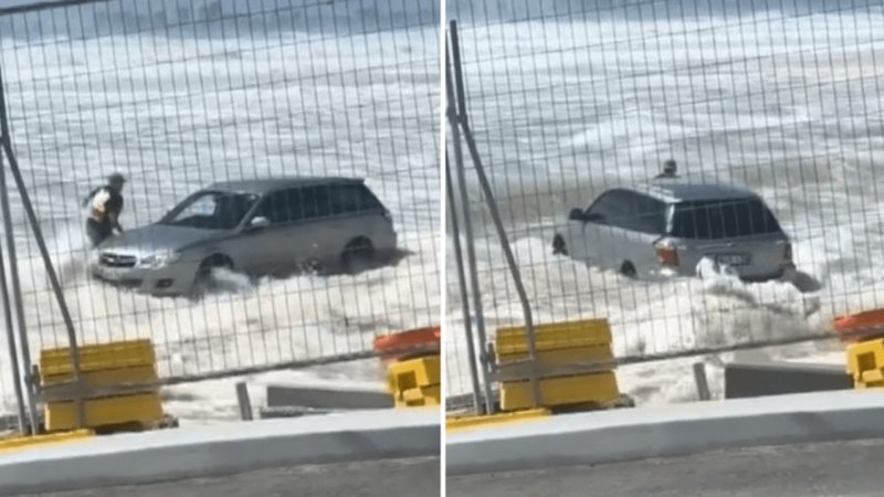 Vehicles caught up in tidal surges on the Gold Coast