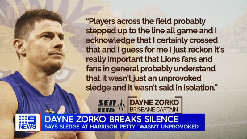 Zorko says controversial sledge wasn't 'unprovoked'