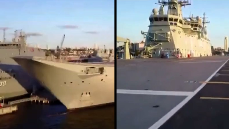 Drone lands on naval ship at Garden Island, Sydney