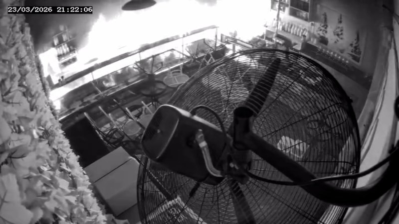 The moment the ice cream shop went up in flames