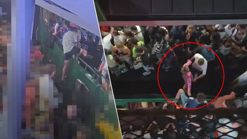 CCTV shows crowd jumping from packed wharf onto ferry