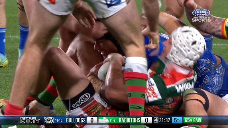 Jack Wighton stops Stephen Crichton short of the try-line