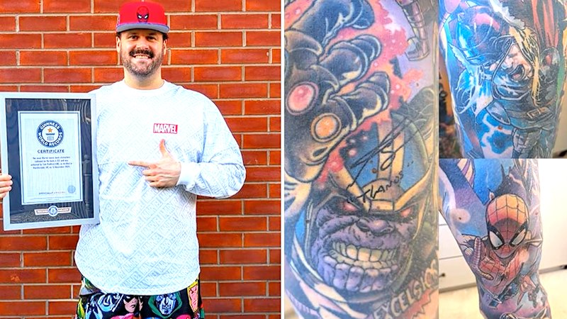 Marvel-obssesive breaks tattoo world record