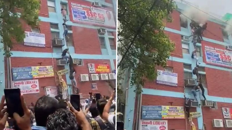 Hindistan'da öğrenciler yanan binaya indi