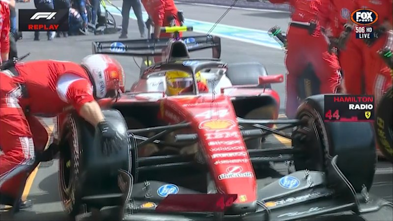 Hamilton fined after unsafe pit stop release hits Ferrari pit crew member