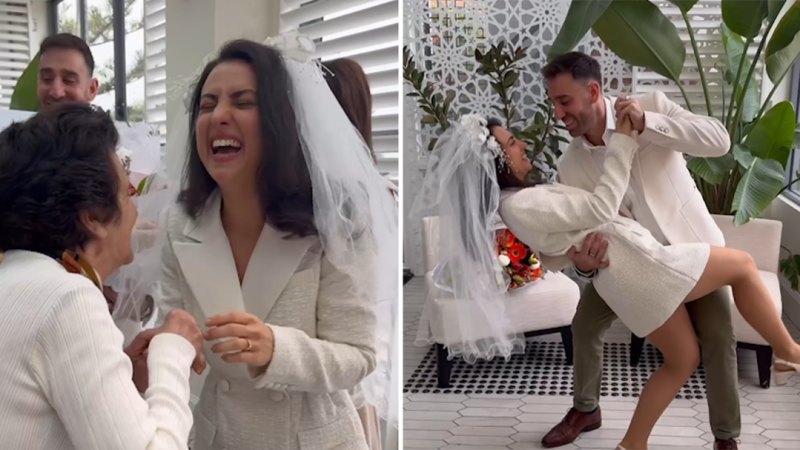 The moment a bride-to-be realised she was being surprised with her wedding
