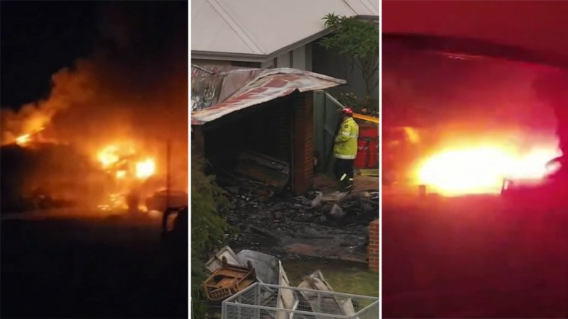 Roof caves in after fire tears through home