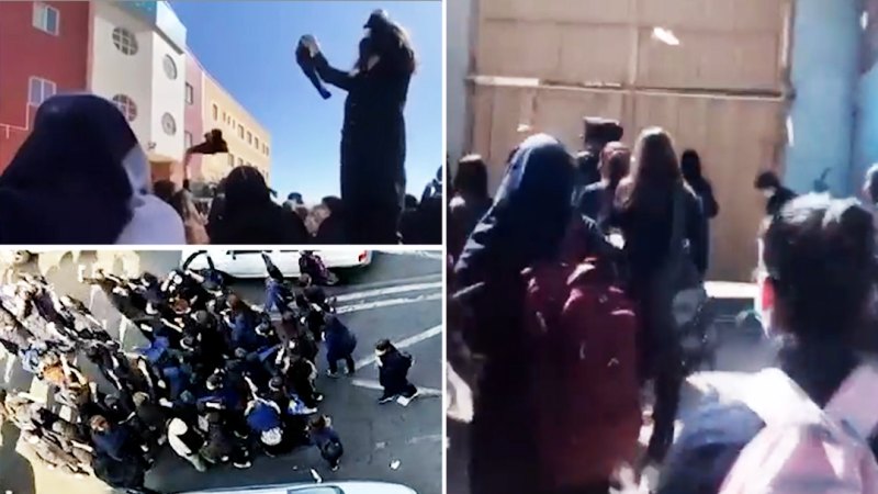 İranlı kız öğrenciler, hükümeti ve dini otoriteleri protesto etmek için başörtülerini çıkardılar.