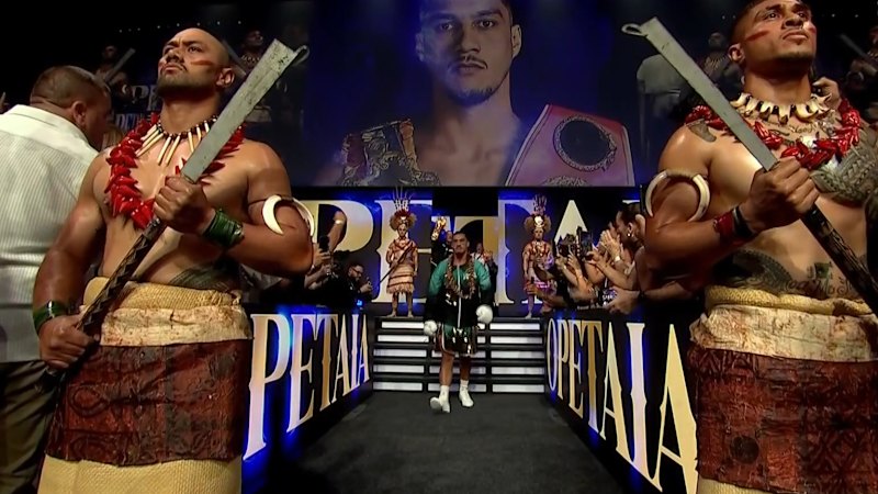 Jai Opetaia walks into the ring to fight Huseyin Cinkara