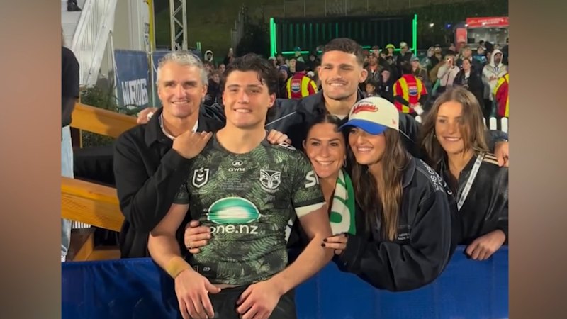 Warriors halfback Jett Cleary reunites with family after NRL debut