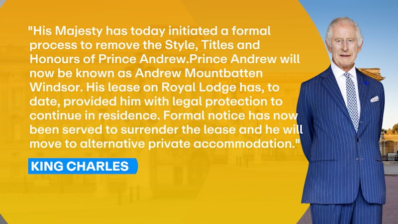 King Charles releases statement on Prince Andrew losing titles and royal lodge