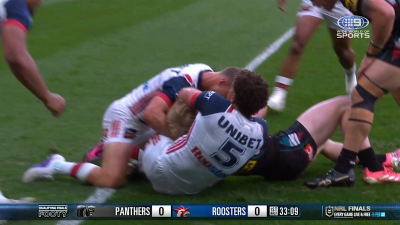 Mark Nawaqanitawase makes second try-saving stop for Roosters