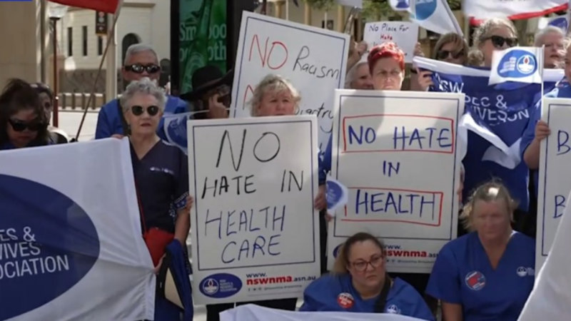 NSW nurses protest hate speech outside state parliament