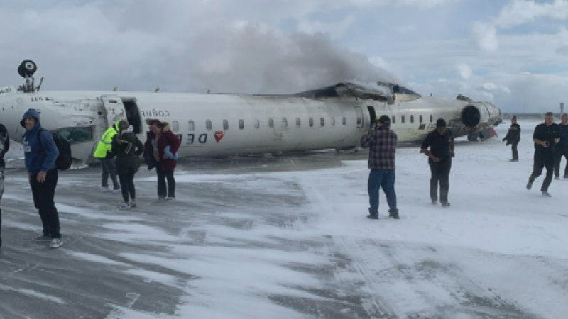 Plane flips onto roof at Canadian airport