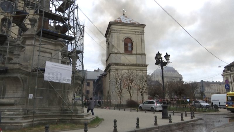 Daytime drone attack damages historic building in Lviv, Ukraine