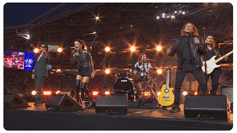 Amy Shark, Dave Gleeson and Phil Jamieson perform at 2026 NRL grand final