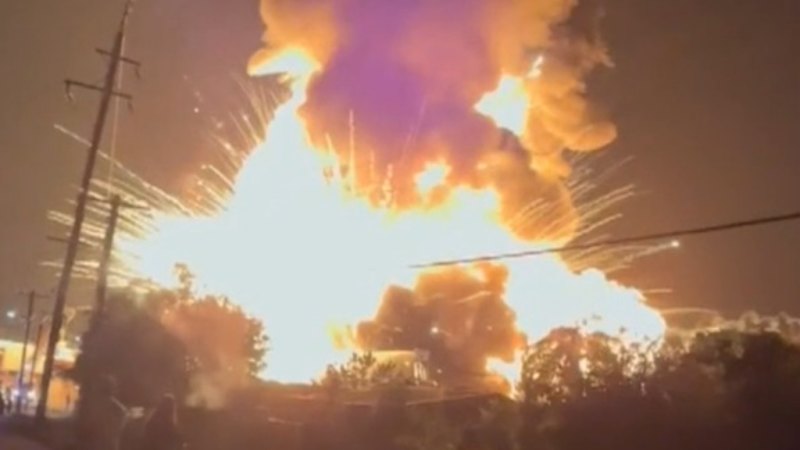 Firefighters battle massive factory inferno