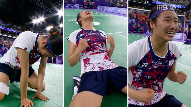 South Korean badminton star's joyful reaction to win