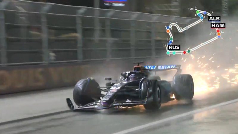 Alex Albon zaradi spolzkih razmer trčil v bariere v Las Vegasu