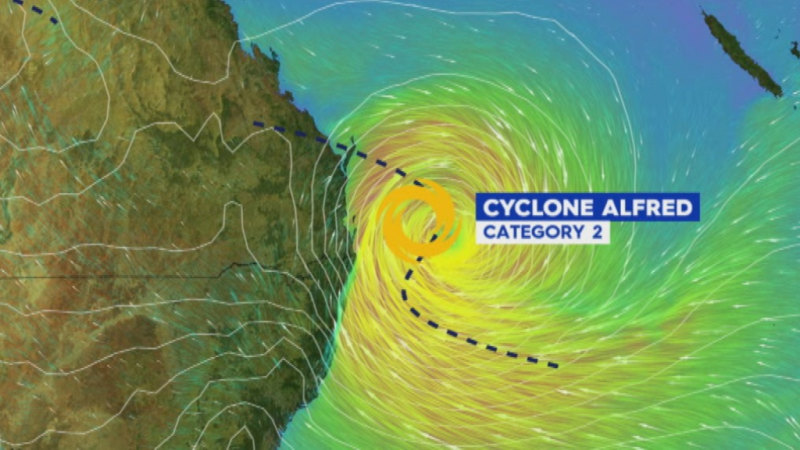 Tropical Cyclone Alfred looms off the south-east Queensland coast