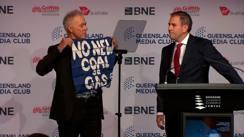 Climate protesters gatecrash treasurer’s speech