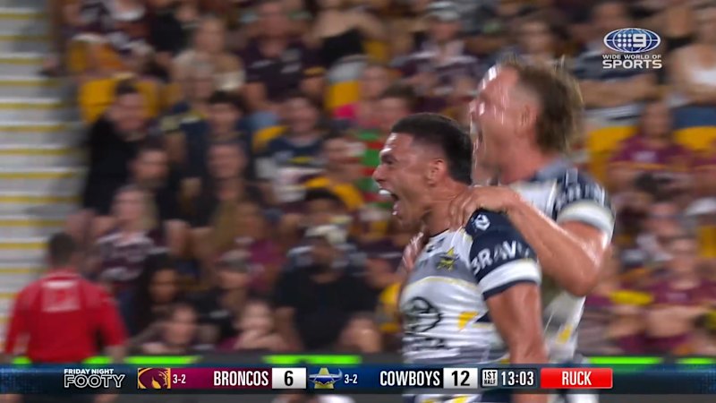 Cowboys hooker dummies and weaves past defence