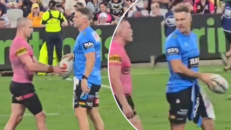 Panthers trainer sprays water on ball