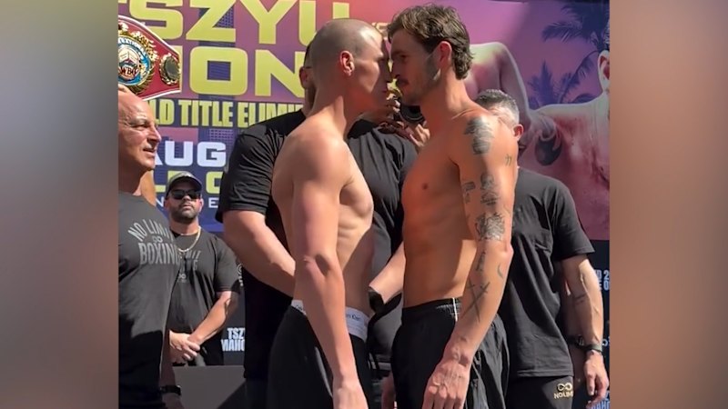 Nikita Tszyu and Benny Mahoney clash during tense pre-fight faceoff