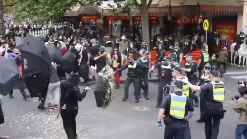 Victorian premier claims protest violence was ‘disgraceful’