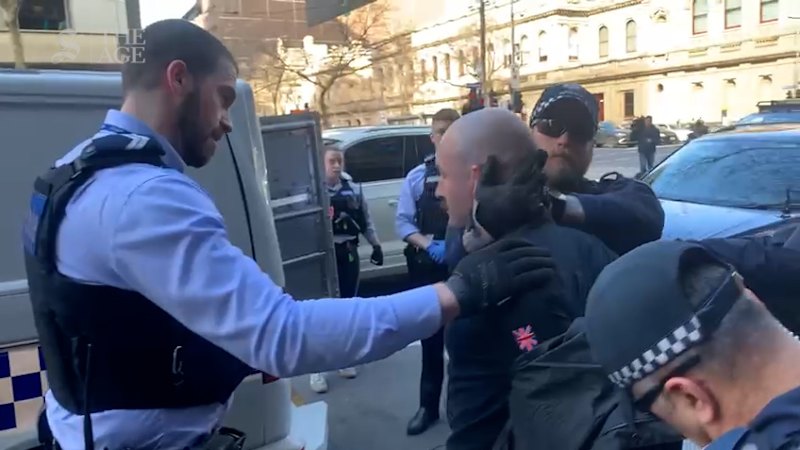 Thomas Sewell is arrested outside Melbourne Magistrates' Court on Tuesday